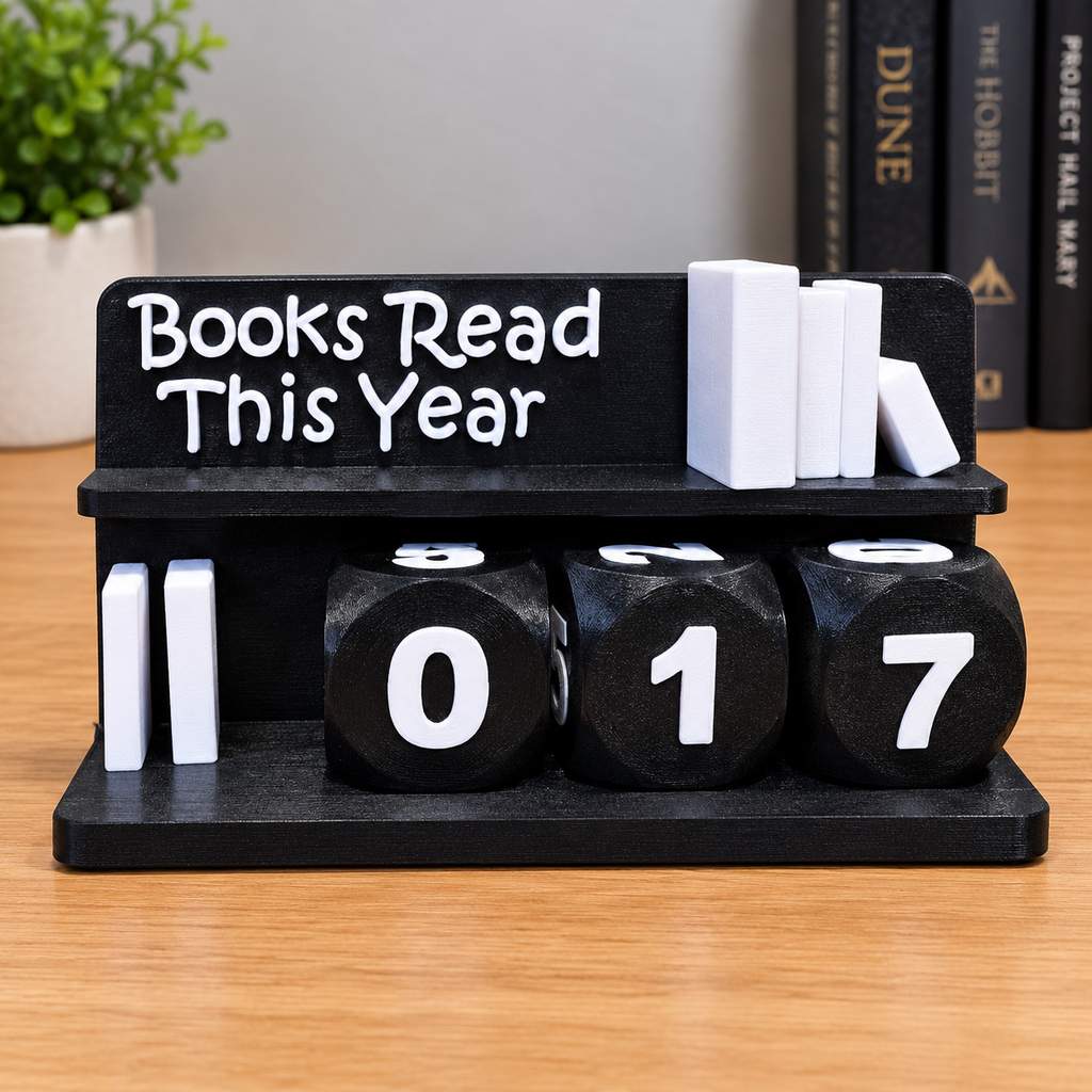 Books Read This Year Counter - Black Design with White Digits, Perfect for Tracking Reading Goals