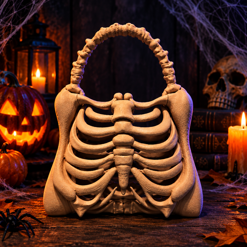 3D Printed Skeleton Bag - Unique Halloween Accessory with Detailed Bone Design for Festive Outfits